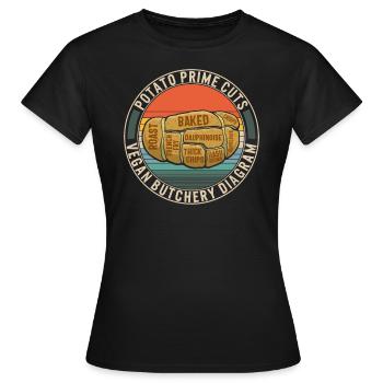 Kartoffel-Gemüse-Shirt, Kartoffel-Prime-Schnitte vegan - Frauen T-Shirt - Schwarz - Vorne - AI Model Female 172 dark (172cm)
