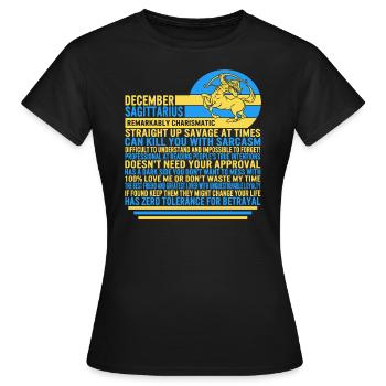 Dezember Schütze Fakten Lustiges Sternzeichen T - Frauen T-Shirt - Schwarz - Vorne - AI Model Female 172 dark (172cm)