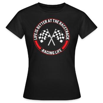 La vie est meilleure au maillot de l’hippodrome, à carreaux - T-shirt Femme - noir - Devant - AI Model Female 172 dark (172cm)