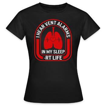 Chemise d’inhalothérapeute, j’entends les alarmes de ventilation - T-shirt Femme - noir - Devant - AI Model Female 172 dark (172cm)