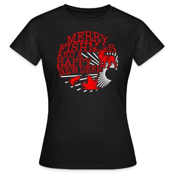 Chemise de Noël, joyeux poissonns et joyeux nouveau cerf - T-shirt Femme - noir - Devant - AI Model Female 172 dark (172cm)