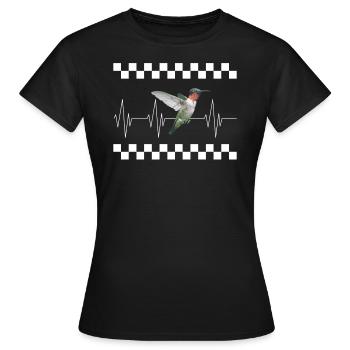 Vogelhemd, Rubinkehl-Kolibri Kunst-Tee, - Frauen T-Shirt - Schwarz - Vorne - AI Model Female 172 dark (172cm)