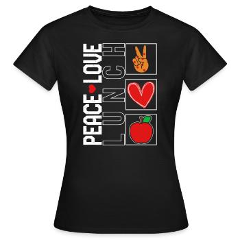 Lunch Lady Shirt, Peace Love Lunch Funny Tee, - Women's T-Shirt - black - Front - AI Model Female 172 dark (172cm)