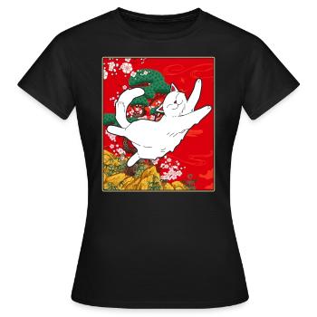 Cherry Blossom Shirt, Kawaii Cat Cherry Blossom - Women's T-Shirt - black - Front - AI Model Female 172 dark (172cm)