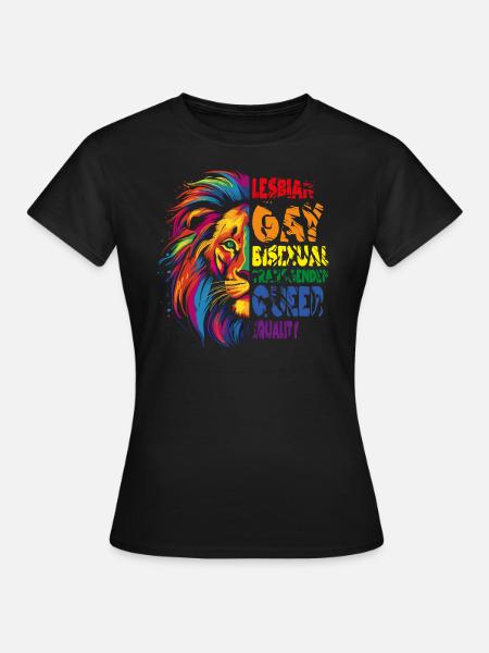LGBTQ Lesbian Gay Pride Merch Regenbogen Löwe - Frauen T-Shirt - Schwarz