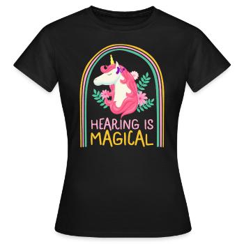 Hemd zur Sensibilisierung für Hörverlust, Hören ist magisch - Frauen T-Shirt - Schwarz - Vorne - AI Model Female 172 dark (172cm)