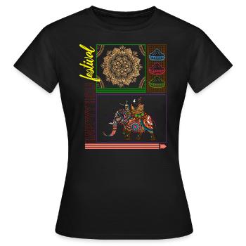 Happy Holi Festival Shirt, Happy Holi Elefant - Frauen T-Shirt - Schwarz - Vorne - AI Model Female 172 dark (172cm)