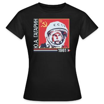 Hemd des sowjetischen Raumfahrtprogramms, CCCP Juri Gagarin - Frauen T-Shirt - Schwarz - Vorne - AI Model Female 172 dark (172cm)