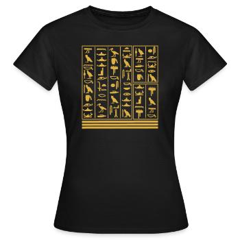Egyptian Shirt, Egyptian Hieroglyphics Tee, - Women's T-Shirt - black - Front - AI Model Female 172 dark (172cm)