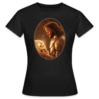 Jésus câlin Robot T Shirt, Christian Sci Fi - T-shirt Femme - noir - Devant - AI Model Female 172 dark (172cm)