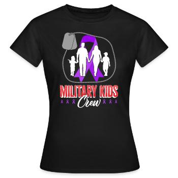 Militär-Kinderhemd, Militär-Kinder-Crew-Lila - Frauen T-Shirt - Schwarz - Vorne - AI Model Female 172 dark (172cm)