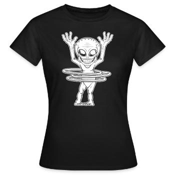 Chemise d’Halloween, Alien Getting Groovy avec Hula - T-shirt Femme - noir - Devant - AI Model Female 172 dark (172cm)