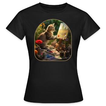Katzen und Leinwände Katzenkünstler Capturing - Frauen T-Shirt - Schwarz - Vorne - AI Model Female 172 dark (172cm)