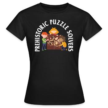 Paleontology Shirt, Prehistoric Puzzle Solvers - Women's T-Shirt - black - Front - AI Model Female 172 dark (172cm)