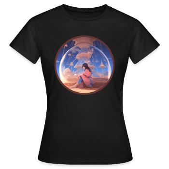 Hourglass Anime Girl Vaporwave Time Melancholy - Women's T-Shirt - black - Front - AI Model Female 172 dark (172cm)