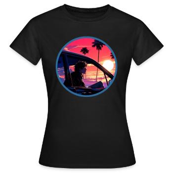 Anime Garçon Voiture Classique Vaporwave Néon Palm Indie - T-shirt Femme - noir - Devant - AI Model Female 172 dark (172cm)