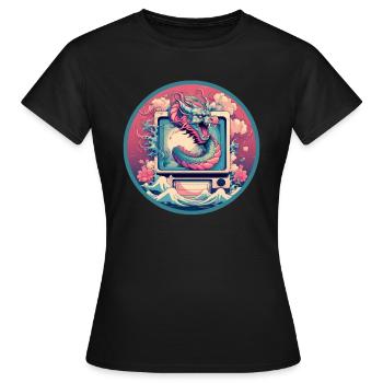 Japanischer Dragon Vaporwave CRT-Monitor Statisch - Frauen T-Shirt - Schwarz - Vorne - AI Model Female 172 dark (172cm)