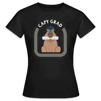 Capybara Shirt, Capy Grad Tee, Gift For Student - Women's T-Shirt - black - Front - AI Model Female 172 dark (172cm)