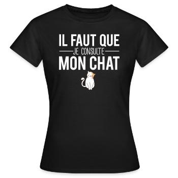 Il faut que je consulte mon chat propriétaire chat - T-shirt Femme - noir - Devant - AI Model Female 172 dark (172cm)