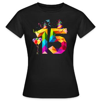 15. GEBURTSTAG - FÜNFZEHN - TEENAGER - TEENIE TEEN - Frauen T-Shirt - Schwarz - Vorne - AI Model Female 172 dark (172cm)