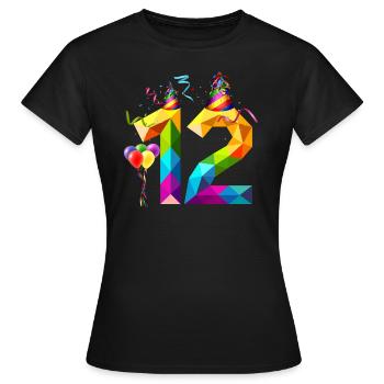 12E ANNIVERSAIRE - DOUZE ANS - CADEAU D’ANNIVERSAIRE - T-shirt Femme - noir - Devant - AI Model Female 172 dark (172cm)