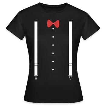 Costume de carnaval avec arc rouge et bretelles - T-shirt Femme - noir - Devant - AI Model Female 172 dark (172cm)
