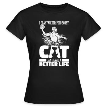 Wasserball Wasserballer Katze - Frauen T-Shirt - Schwarz - Vorne - AI Model Female 172 dark (172cm)