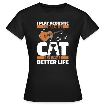 Acoustic Guitar Cat - Women's T-Shirt - black - Front - AI Model Female 172 dark (172cm)