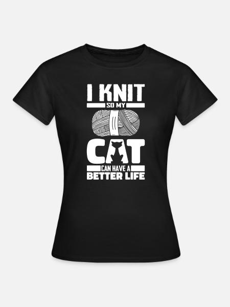 Stricken Katze - Frauen T-Shirt - Schwarz