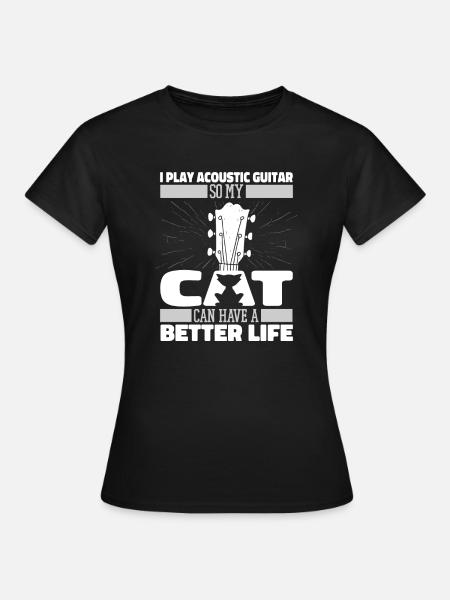 Akustikgitarre Katze - Frauen T-Shirt - Schwarz