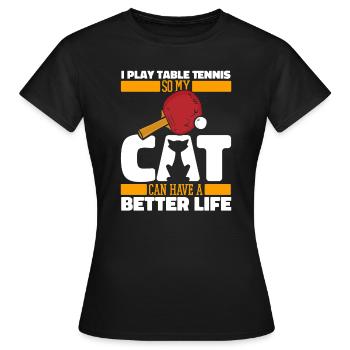 Tischtennis Pingpong Katze - Frauen T-Shirt - Schwarz - Vorne - AI Model Female 172 dark (172cm)