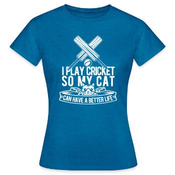 Cricket - Frauen T-Shirt - Antikblaues Saphir meliert - Vorne - AI Model Female 172 dark (172cm)