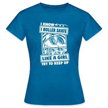 Roller Skating Roller Roller Filles - T-shirt Femme - bleu saphir antique chiné - Devant - AI Model Female 172 dark (172cm)