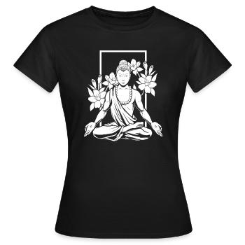 Buddha Buddhist Blumen - Frauen T-Shirt - Schwarz - Vorne - AI Model Female 172 dark (172cm)