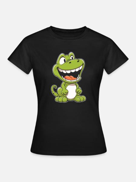 Dinosaurier Lächelnd - Frauen T-Shirt - Schwarz