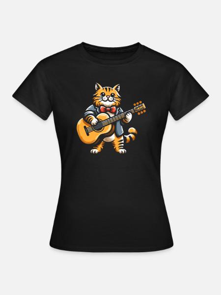 Akustikgitarre Katze - Frauen T-Shirt - Schwarz