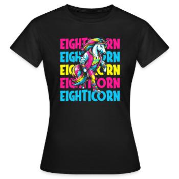 80s Achtziger Einhorn Eighticorn - Frauen T-Shirt - Schwarz - Vorne - AI Model Female 172 dark (172cm)