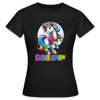 80s Achtziger Einhorn Eighticorn - Frauen T-Shirt - Schwarz - Vorne - AI Model Female 172 dark (172cm)