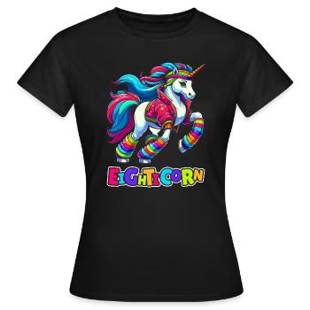 80s Achtziger Einhorn Eighticorn - Frauen T-Shirt - Schwarz - Vorne - AI Model Female 172 dark (172cm)