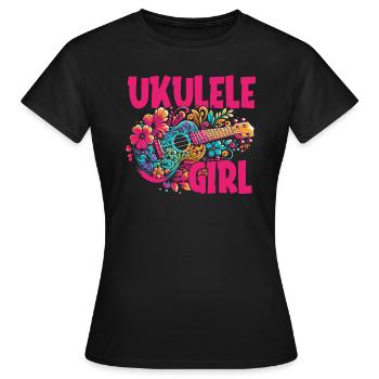 Ukulélé Ukulélé Fille - T-shirt Femme - noir - Devant - AI Model Female 172 dark (172cm)