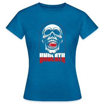 Rugby Skull Undeath - Women's T-Shirt - antique blue sapphire heather - Front - AI Model Female 172 dark (172cm)