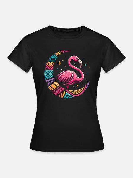 Flamingo Stammes Moon - Frauen T-Shirt - Schwarz