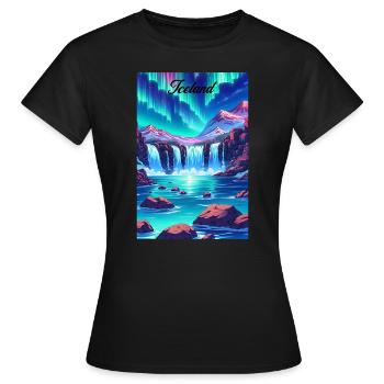 Iceland Aurora Retro Poster Vintage Souvenir - Frauen T-Shirt - Schwarz - Vorne - AI Model Female 172 dark (172cm)