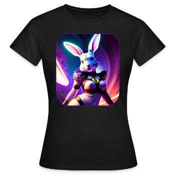 Cyberpunk Hasenmädchen Science Fiction Streetpunk - Frauen T-Shirt - Schwarz - Vorne - AI Model Female 172 dark (172cm)