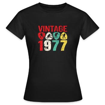 1977 Geburtstag Rock n Roll Vintage - Frauen T-Shirt - Schwarz - Vorne - AI Model Female 172 dark (172cm)