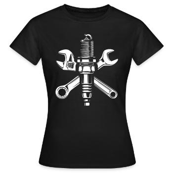 Tournevis - Garage - Bougie d’allumage et clés - T-shirt Femme - noir - Devant - AI Model Female 172 dark (172cm)