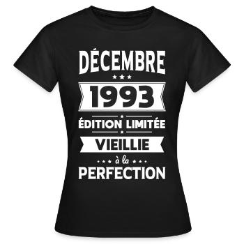 Anniversaire 30 ans - Décembre 1993 Perfection - T-shirt Femme - noir - Devant - AI Model Female 172 dark (172cm)