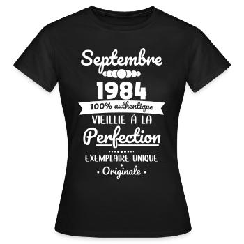 40-jähriges Jubiläum - September 1984 Original - Frauen T-Shirt - Schwarz - Vorne - AI Model Female 172 dark (172cm)