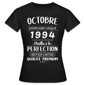 Anniversaire 30 ans - Octobre 1994 Perfection - T-shirt Femme - noir - Devant - AI Model Female 172 dark (172cm)