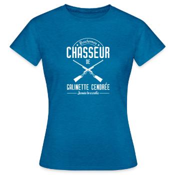 Chasseur de Galinette cendrée - Réplique culte - T-shirt Femme - bleu saphir antique chiné - Devant - AI Model Female 172 dark (172cm)